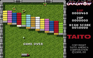Arkanoid -- the brick field, paddle, and Taito scoreboard