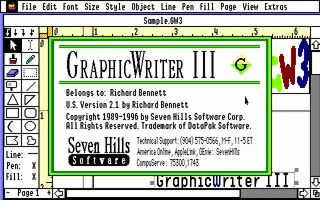 GraphicWriter III -- the page-layout interface, rulers, tools, and a document