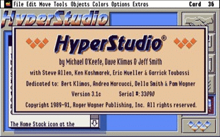 HyperStudio -- the authoring environment, menu bar and a stack card