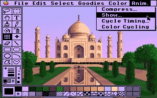 Paintworks Gold -- a painting on the canvas, the animation menu open