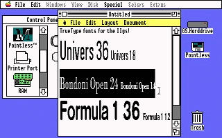 Pointless -- TrueType fonts rendered on the GS desktop at several sizes