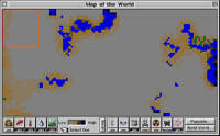 SimLife on the Macintosh -- the ecosystem grid and genetics panels
